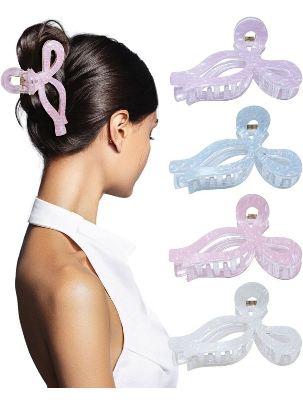 4Pcs Large Acrylic Bow Claw Clips for Thick Hair - Stylish Hair Accessories